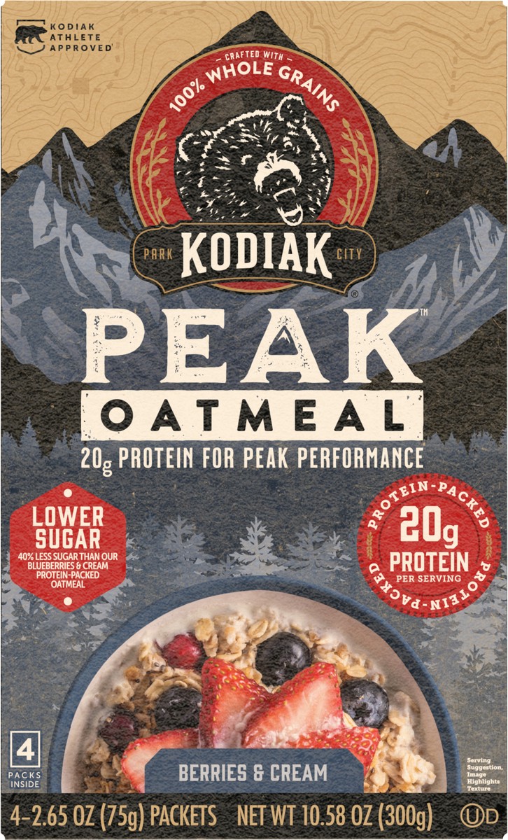 slide 12 of 12, Kodiak Cakes PEAK Oatmeal Packets, Berries & Cream, 13.23 oz/5 ct, 4 ct