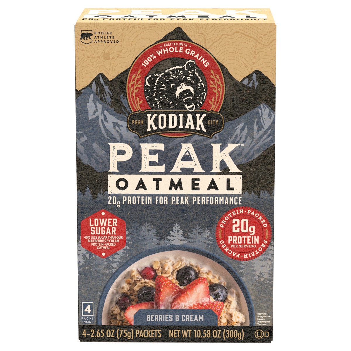 slide 4 of 12, Kodiak Cakes PEAK Oatmeal Packets, Berries & Cream, 13.23 oz/5 ct, 4 ct