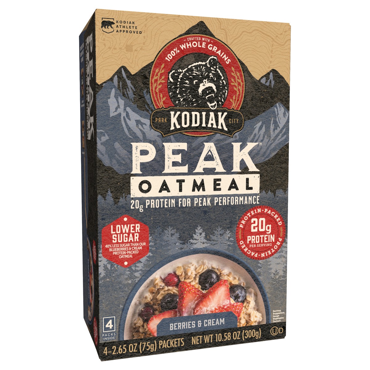 slide 3 of 12, Kodiak Cakes PEAK Oatmeal Packets, Berries & Cream, 13.23 oz/5 ct, 4 ct