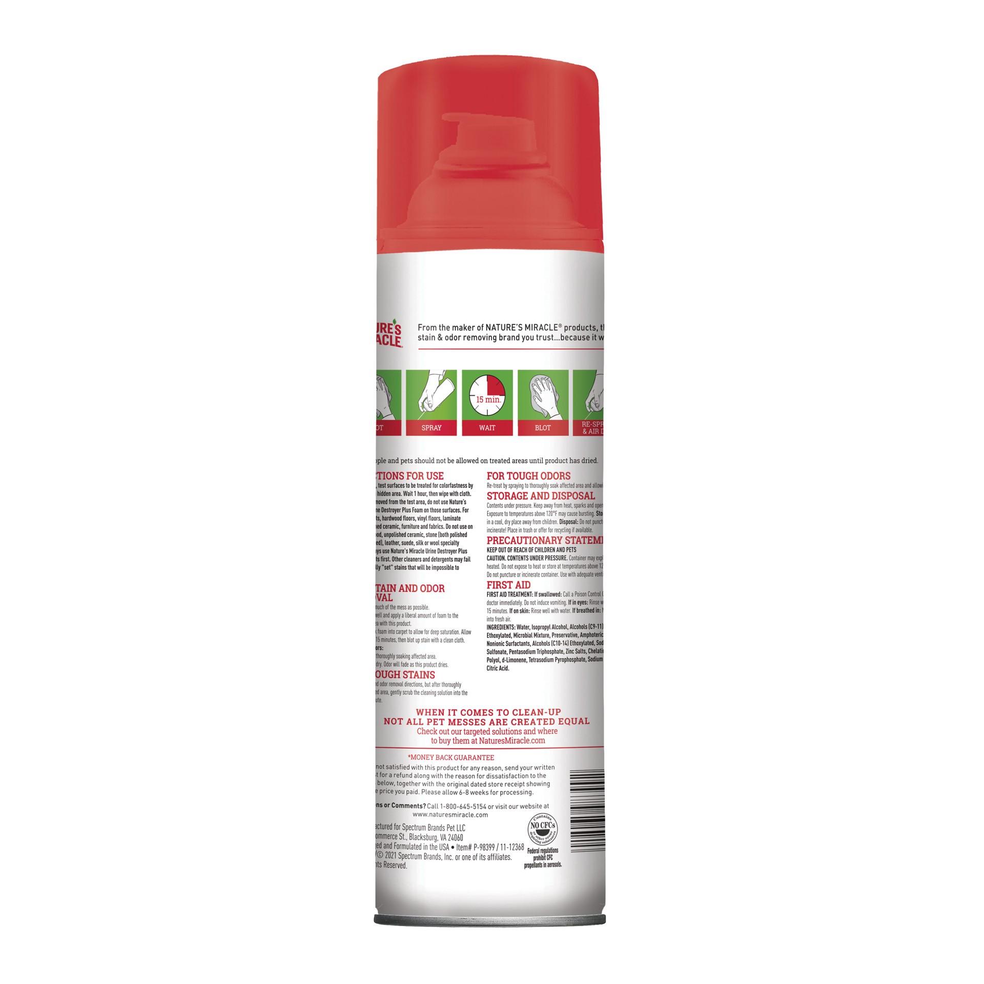 slide 2 of 9, Nature's Miracle Urine Destroyer Plus for Dogs, 17.5 Ounces, Foaming Aerosol for Tough Urine Messes, 1.35 lb