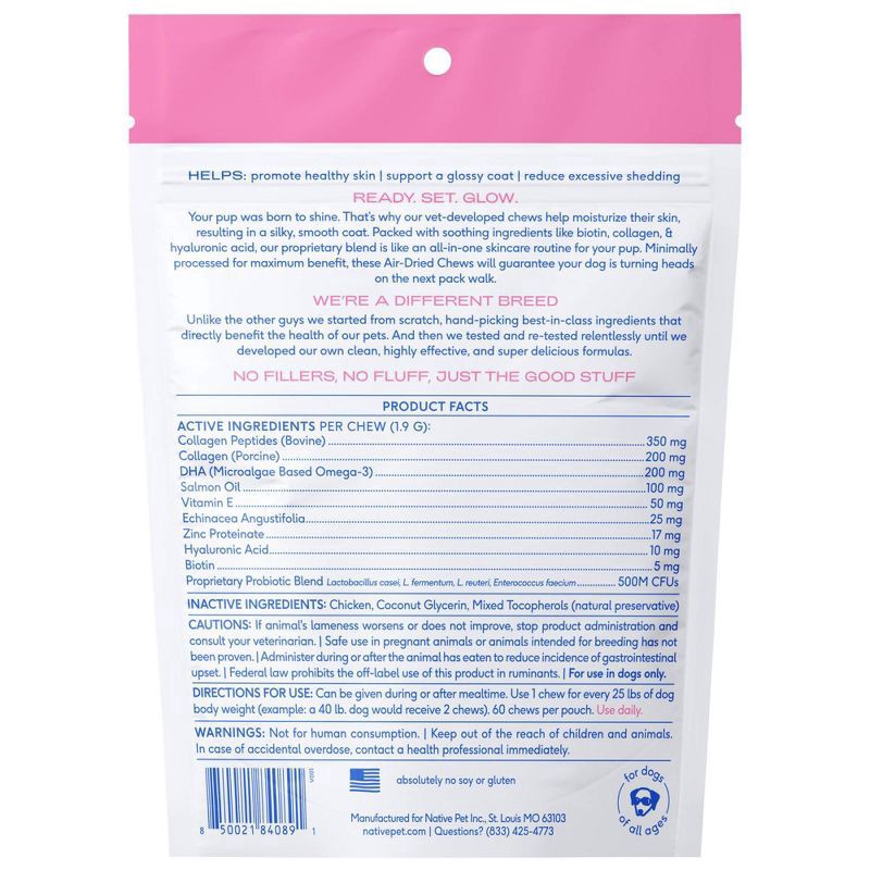 slide 3 of 6, Native Pet Skin & Coat Air-Dried Chews with Omega-3 for Dogs Chicken Flavor - 60ct, 60 ct