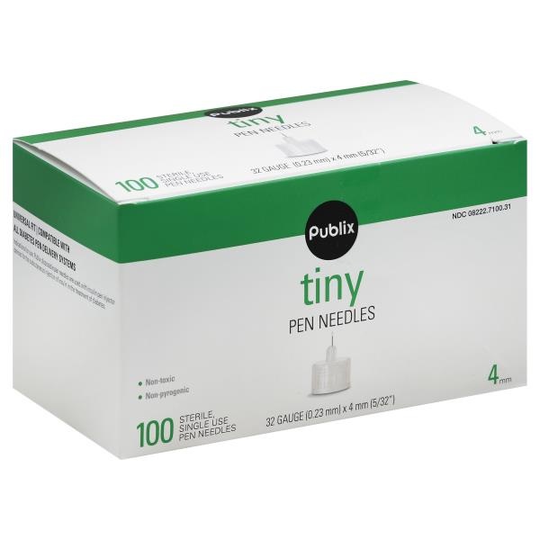 slide 1 of 1, Publix Pen Needles, Tiny, 4 mm, 100 ct