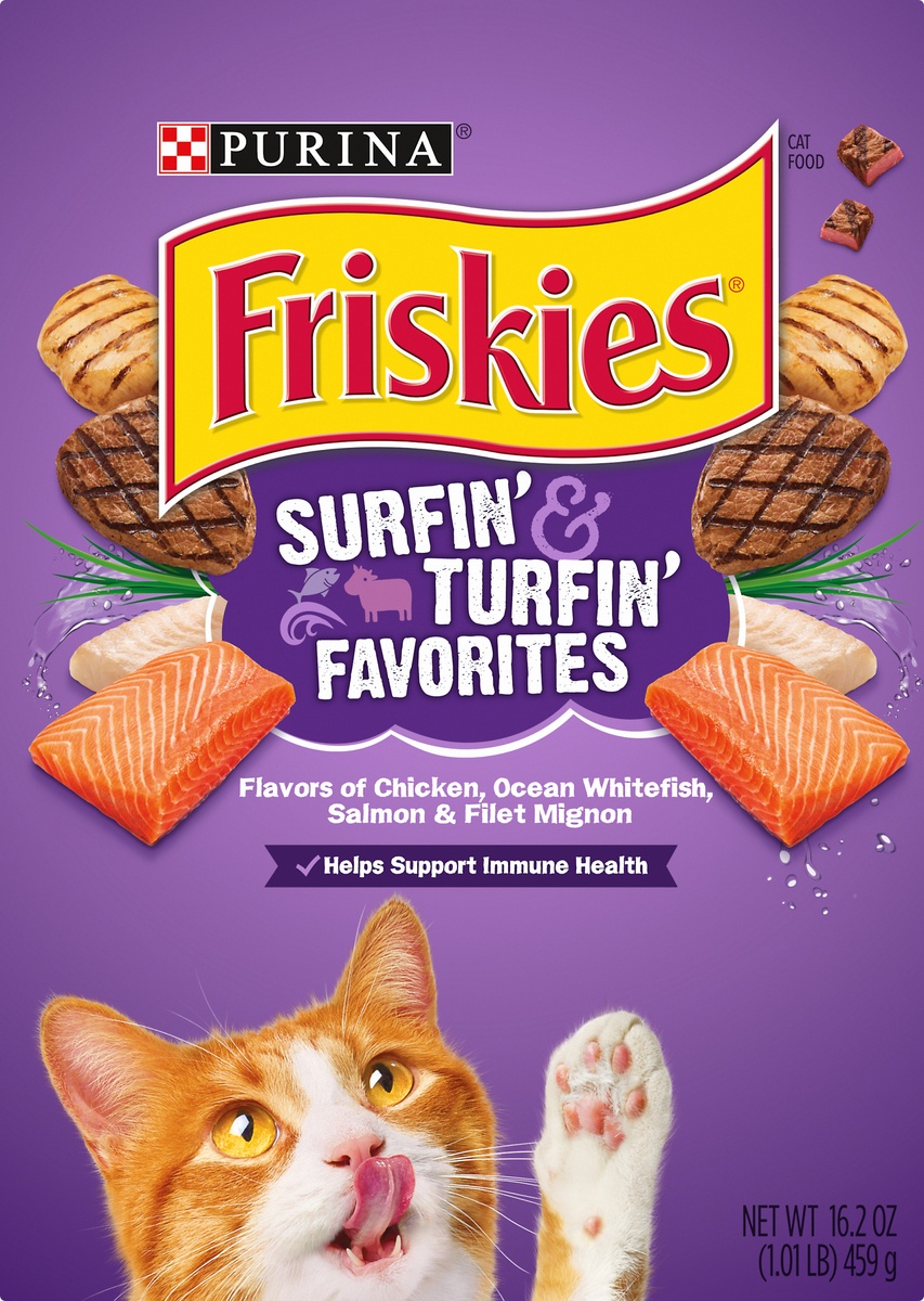 slide 8 of 9, Purina Friskies Surfin' & Turfin' Favorites Cat Food, 16 oz