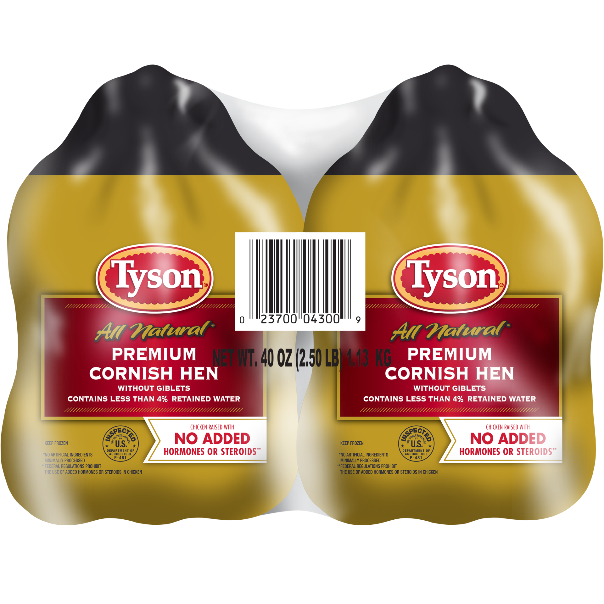 slide 1 of 4, Tyson All Natural* Premium Cornish Hen Without Giblets, Twin Pack, 2.5 lb. (Frozen), 1.13 kg