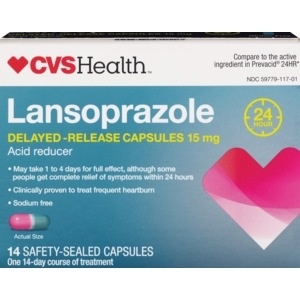 slide 1 of 1, CVS Health Acid Reducer Lansoprazole Delayed-Release Capsules 15mg, 14 ct