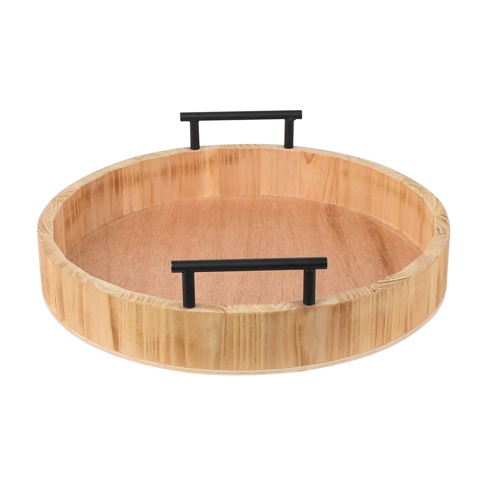 slide 5 of 5, 12" Round Wood Tray With Handles By Ashland, 12 in