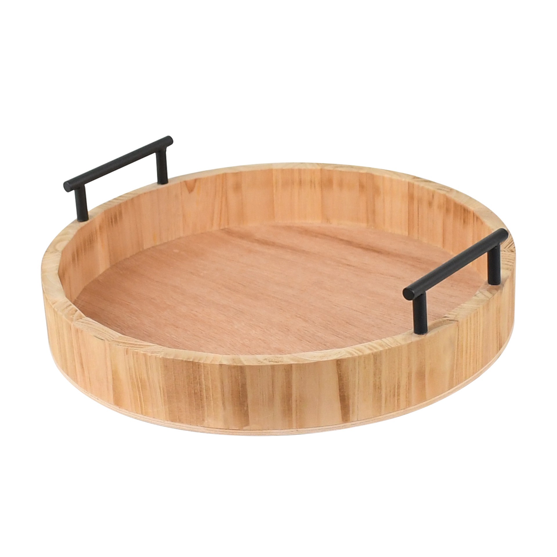 slide 4 of 5, 12" Round Wood Tray With Handles By Ashland, 12 in