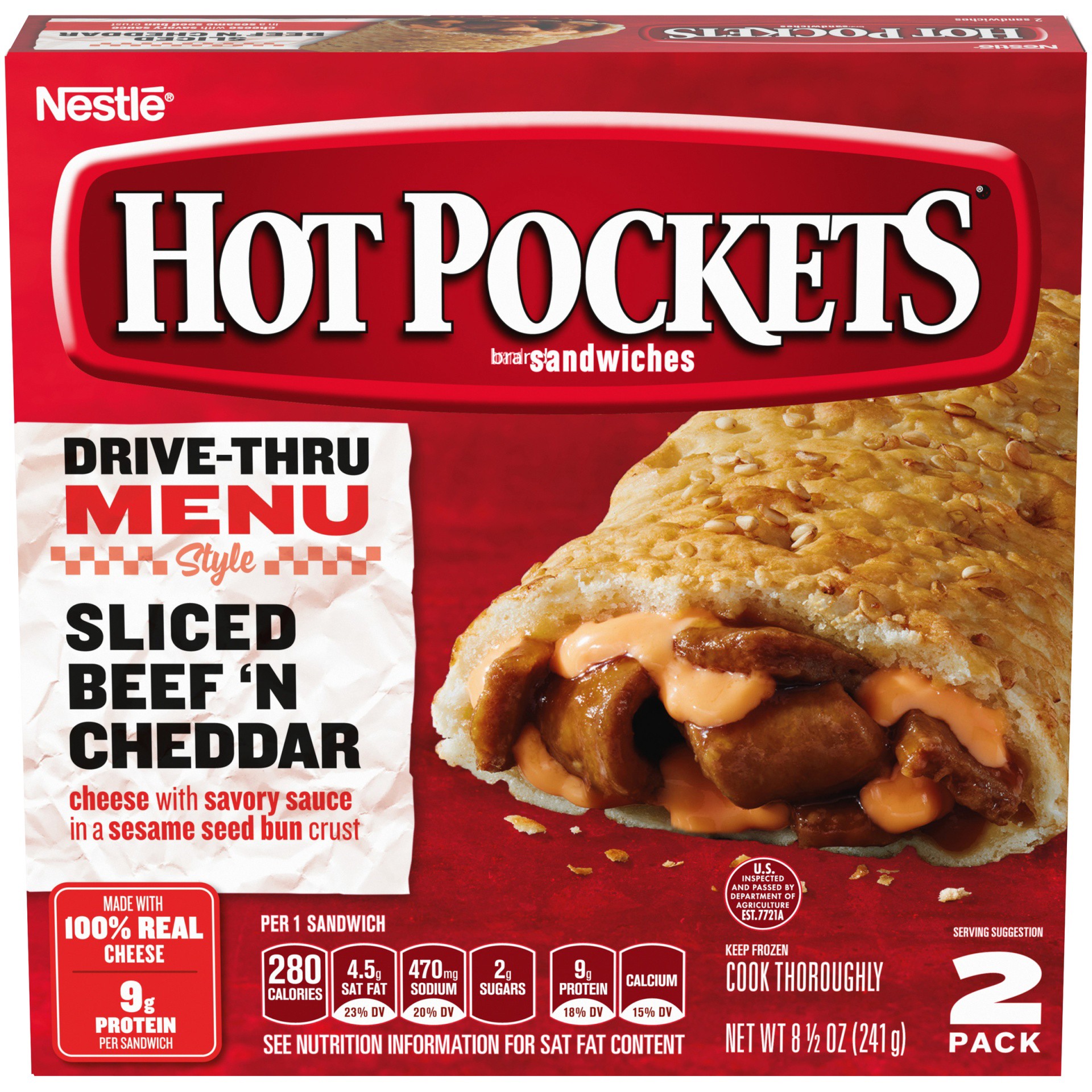 slide 2 of 10, Hot Pocketss Sliced Beef Drive Thru Seed Bun Crust 2Pk, 9 oz