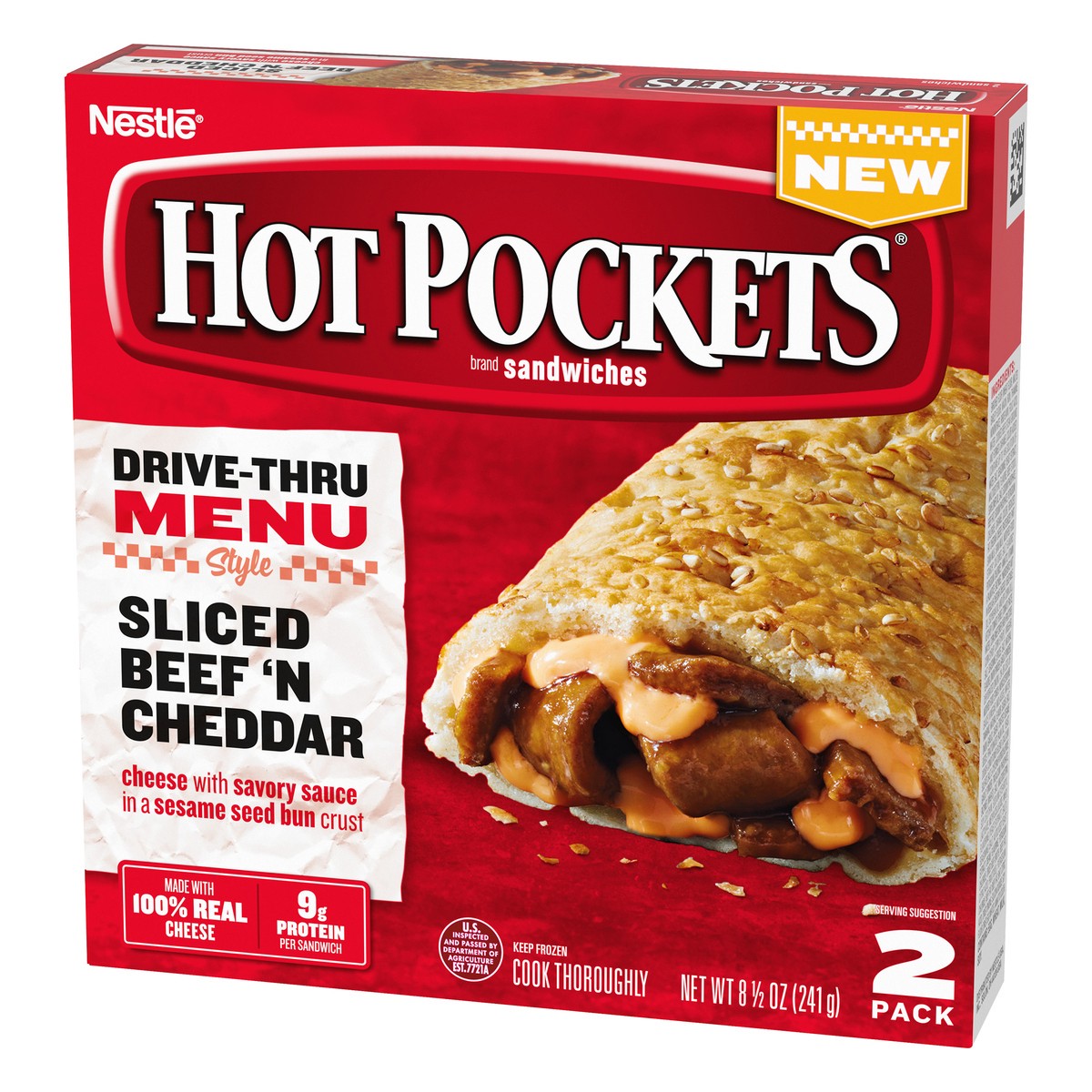 slide 3 of 7, Hot Pockets Drive Thru Menu Style Sliced Beef'N Cheddar Frozen Snacks, 9 oz