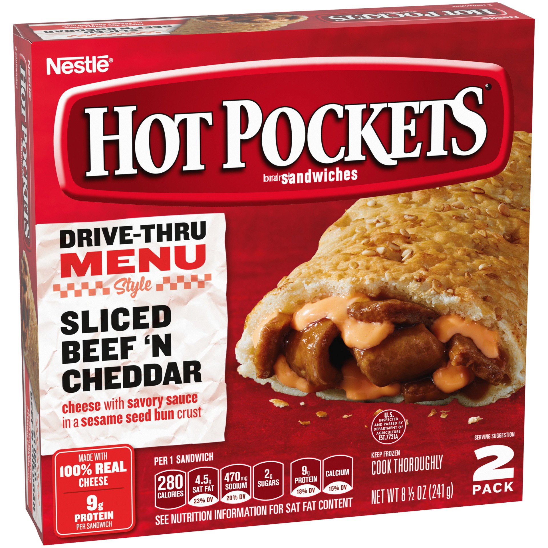 slide 7 of 10, Hot Pocketss Sliced Beef Drive Thru Seed Bun Crust 2Pk, 9 oz