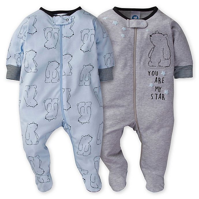 slide 1 of 5, Gerber Newborn Bear Sleep'n Play - Blue/Grey, 2 ct