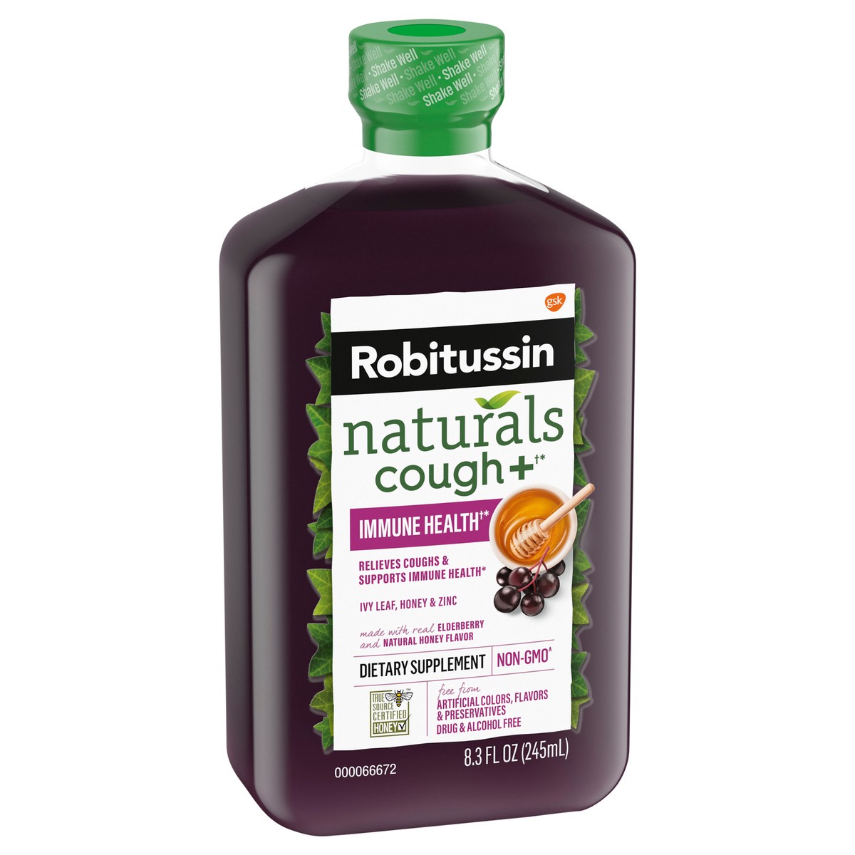 slide 3 of 9, Robitussin Naturals Cough Relief + Immune Health Dietary Supplement with Honey, Ivy Leaf, Zinc and Elderberry, Natural Honey Flavor - 8.3 Oz Syrup, 8.3 fl oz