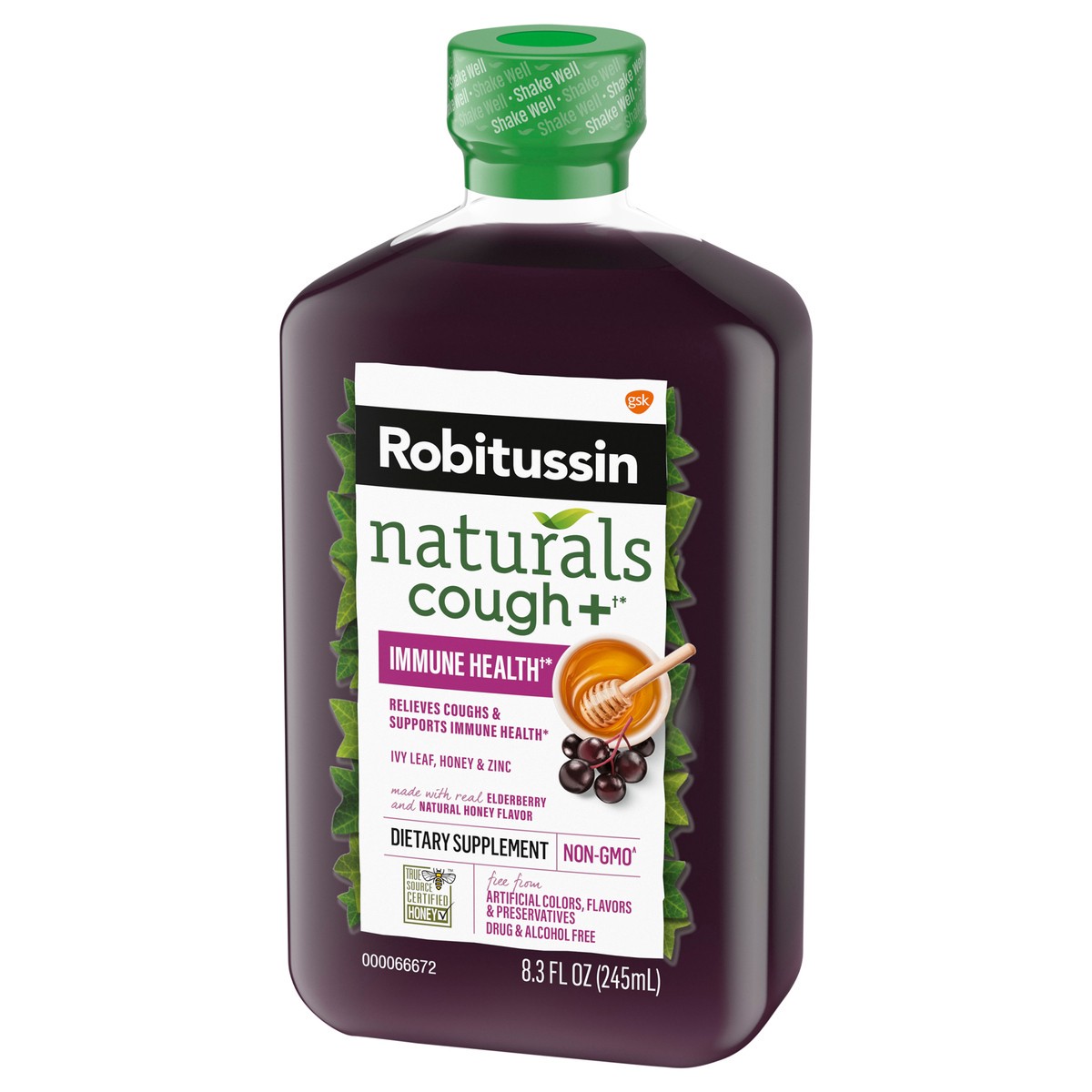 slide 4 of 9, Robitussin Naturals Cough Relief + Immune Health Dietary Supplement with Honey, Ivy Leaf, Zinc and Elderberry, Natural Honey Flavor - 8.3 Oz Syrup, 8.3 fl oz