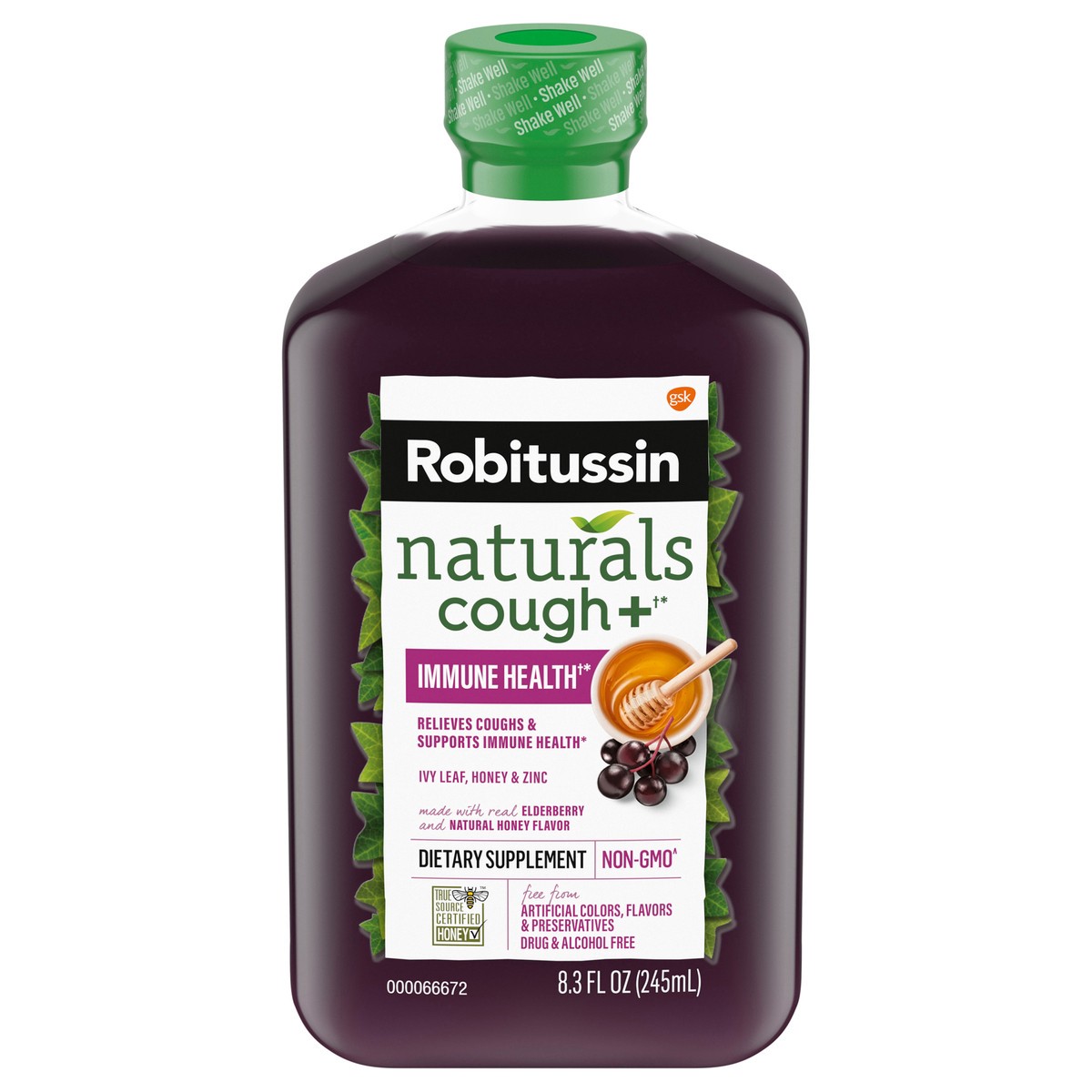 slide 1 of 9, Robitussin Naturals Cough Relief + Immune Health Dietary Supplement with Honey, Ivy Leaf, Zinc and Elderberry, Natural Honey Flavor - 8.3 Oz Syrup, 8.3 fl oz