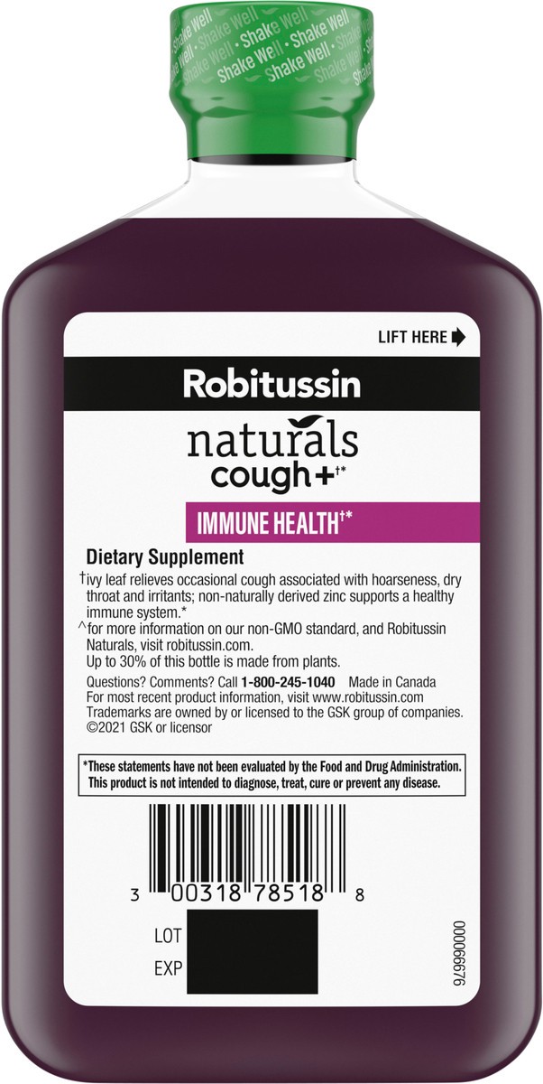 slide 6 of 9, Robitussin Naturals Cough Relief + Immune Health Dietary Supplement with Honey, Ivy Leaf, Zinc and Elderberry, Natural Honey Flavor - 8.3 Oz Syrup, 8.3 fl oz