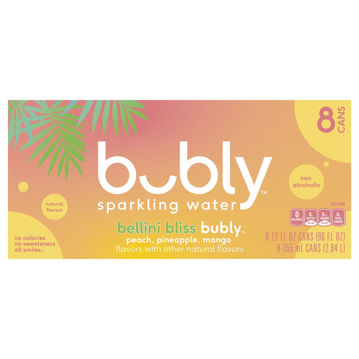 slide 1 of 1, bubly Sparkling Water, Bellini Bliss Bubly, 8 ct; 12 fl oz