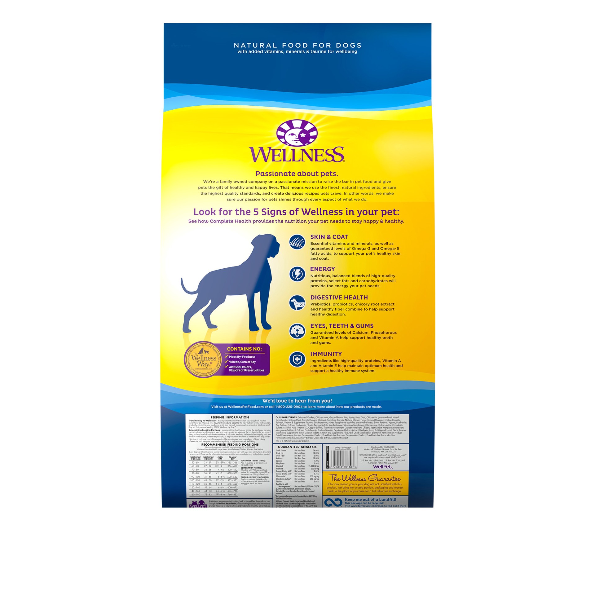 slide 4 of 5, Wellness Complete Health Natural Dry Large Breed Dog Food, Chicken & Rice, 30-Pound Bag, 1 ct