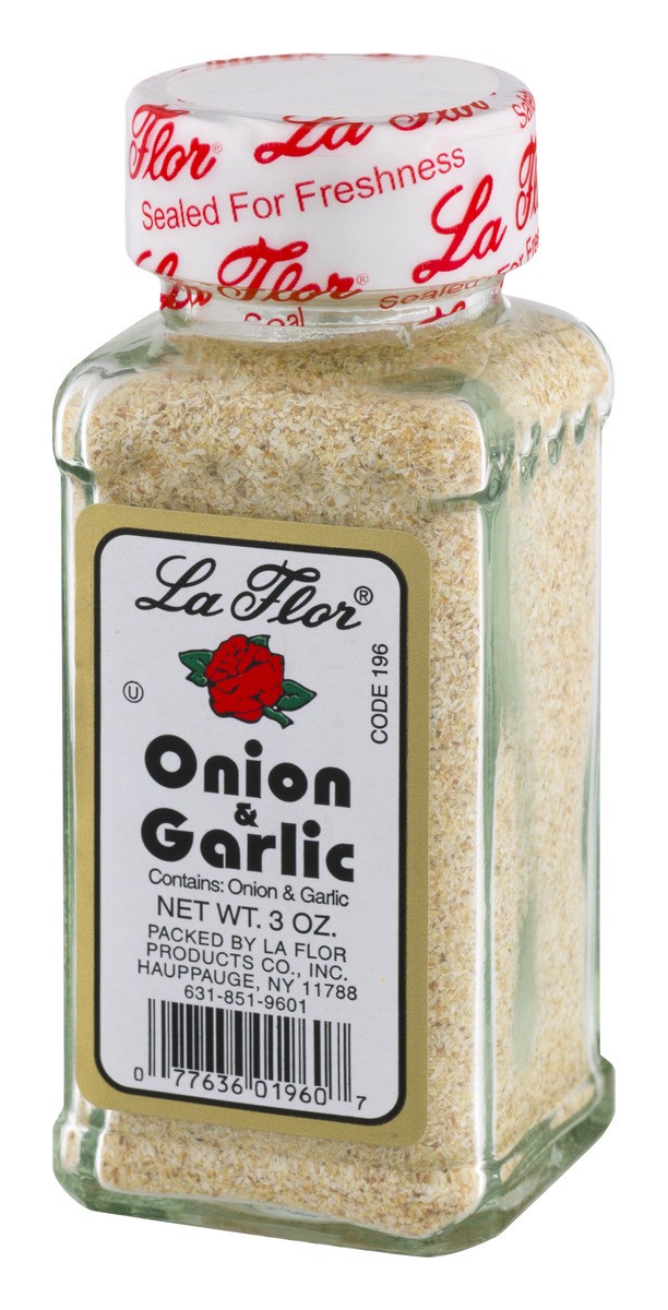 slide 4 of 9, La Flor Onion & Garlic, 3 oz