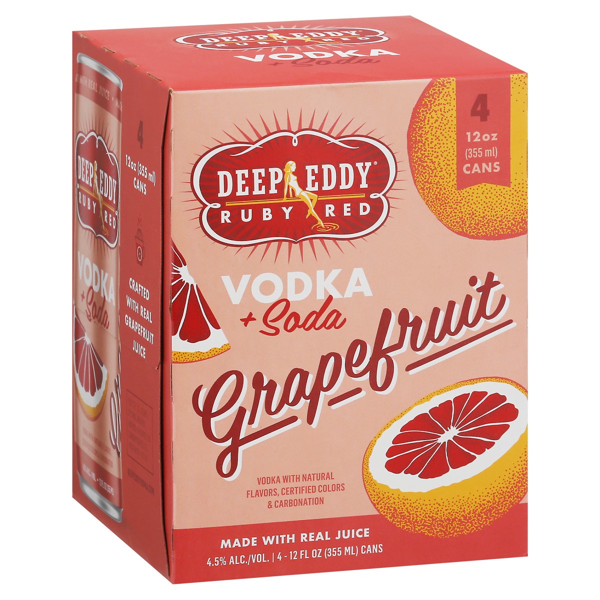 slide 3 of 9, Deep Eddy Ruby Red Grapefruit Vodka + Soda 4 - 12 fl oz Cans, 4 ct; 12 oz