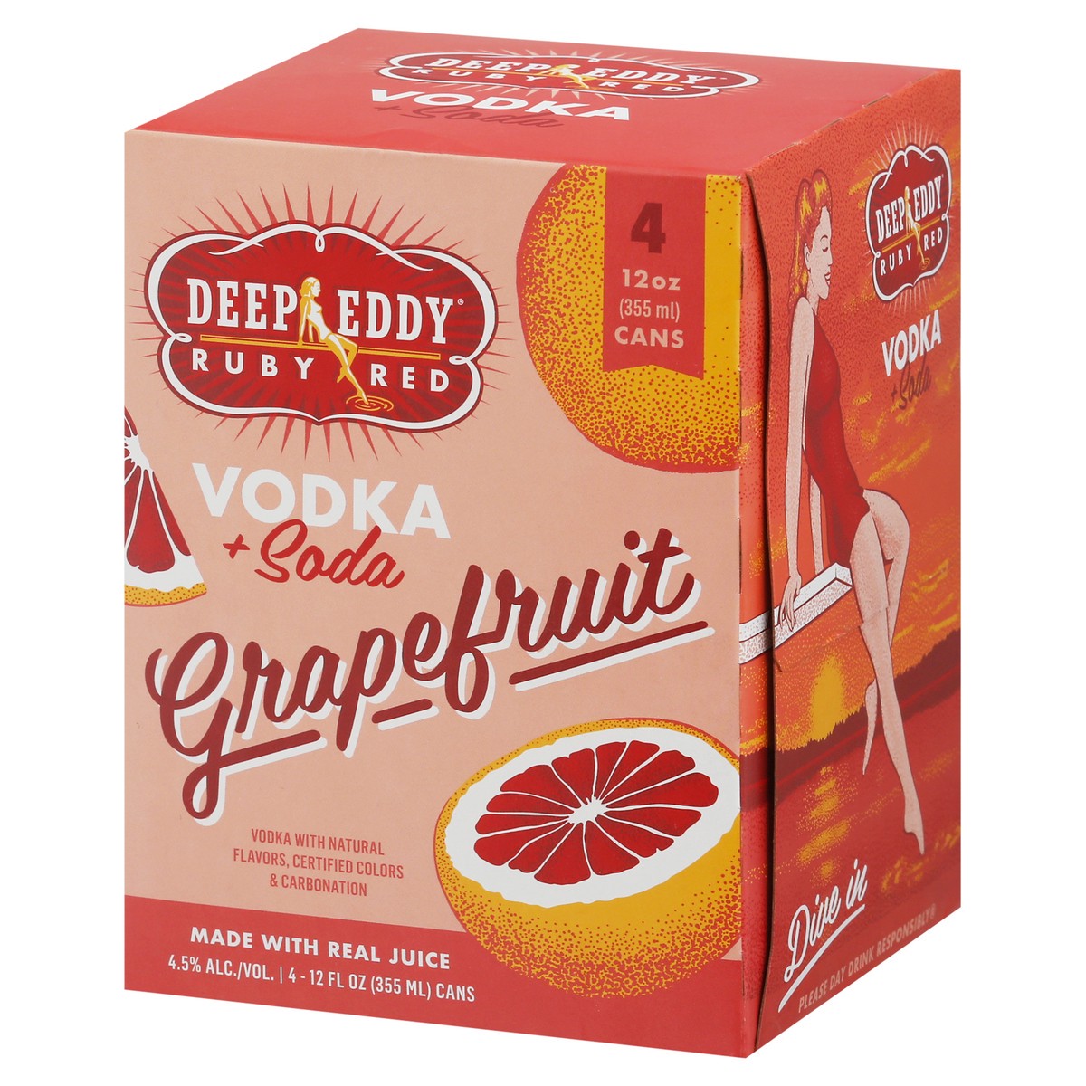 slide 4 of 9, Deep Eddy Ruby Red Grapefruit Vodka + Soda 4 - 12 fl oz Cans, 4 ct; 12 oz