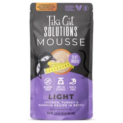 Tiki Cat Solutions Mousse, Light, Chicken, Turkey & Pumpkin Recipe in Broth, 2.4 oz. Pouch (12 Count)