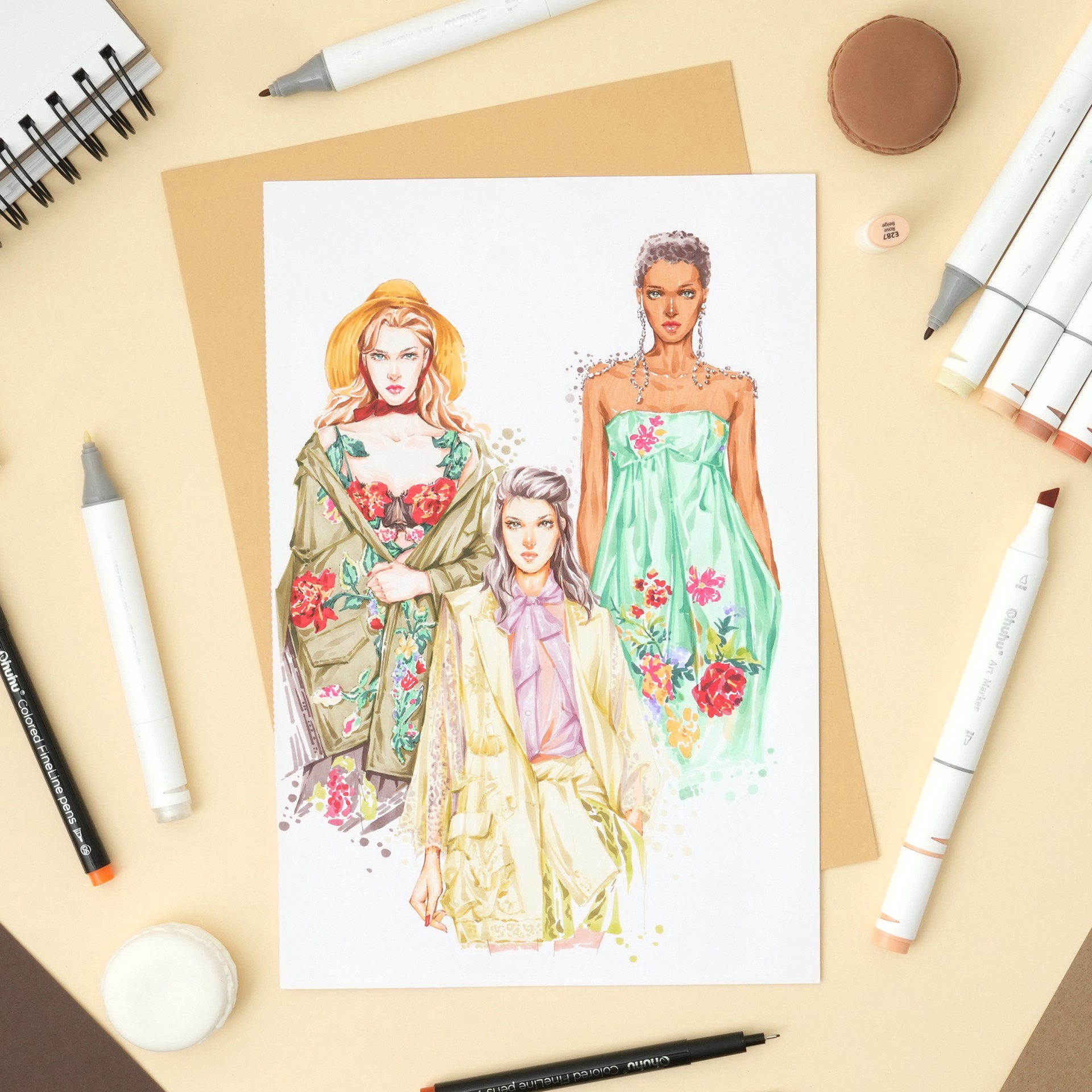 slide 5 of 5, Ohuhu Oahu 6 Color Portrait Alcohol Marker Set, chisel/fine