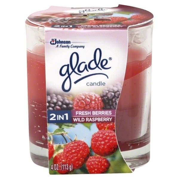 slide 1 of 1, Glade Candle, 2 in 1, Fresh Berries, Wild Raspberry, 4 oz