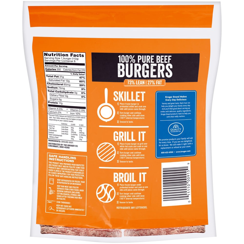 slide 2 of 2, Kroger Ground Beef Burgers 73 Lean, 8 ct / 2 lbs