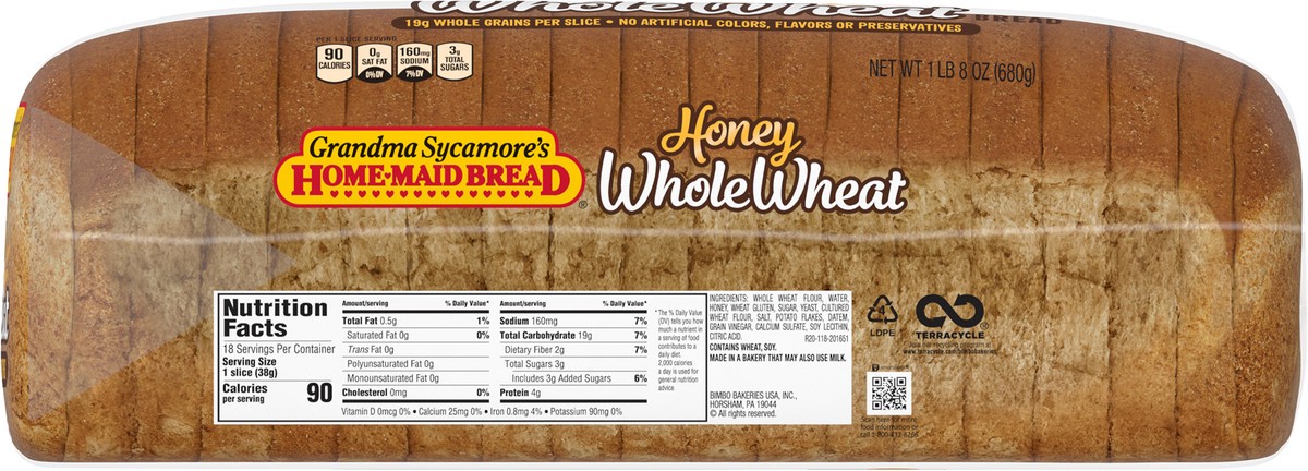 slide 7 of 7, Grandma Sycamore's Honey Whole Wheat Bread, 24 oz, Wheat Bread, Bag, 24 oz