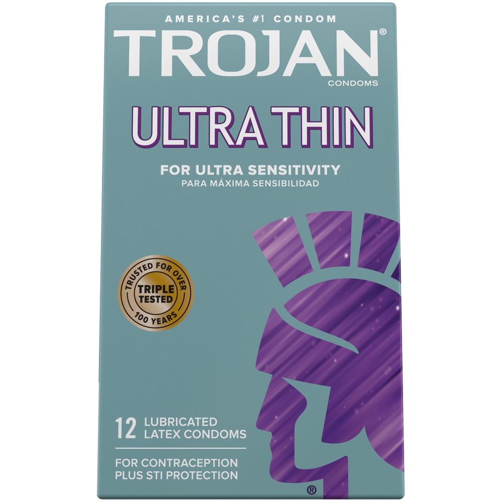 slide 2 of 7, Trojan Sensitivity Ultra Thin Premium Lubricant Premium Latex Condoms, 12 ct