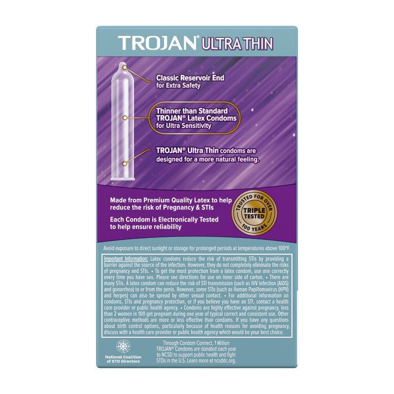 slide 8 of 9, Trojan Ultra Thin Lubricated Latex Condoms 12 ea, 12 ct