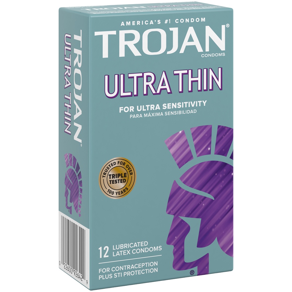 slide 3 of 7, Trojan Sensitivity Ultra Thin Premium Lubricant Premium Latex Condoms, 12 ct