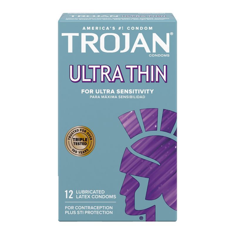 slide 1 of 9, Trojan Ultra Thin Lubricated Latex Condoms 12 ea, 12 ct