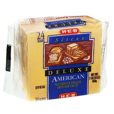 slide 1 of 1, H-E-B American Deluxe Sliced Cheese, 24 ct
