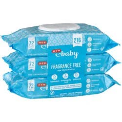 H-E-B Baby Fragrance Free Wipes, 3 Pk