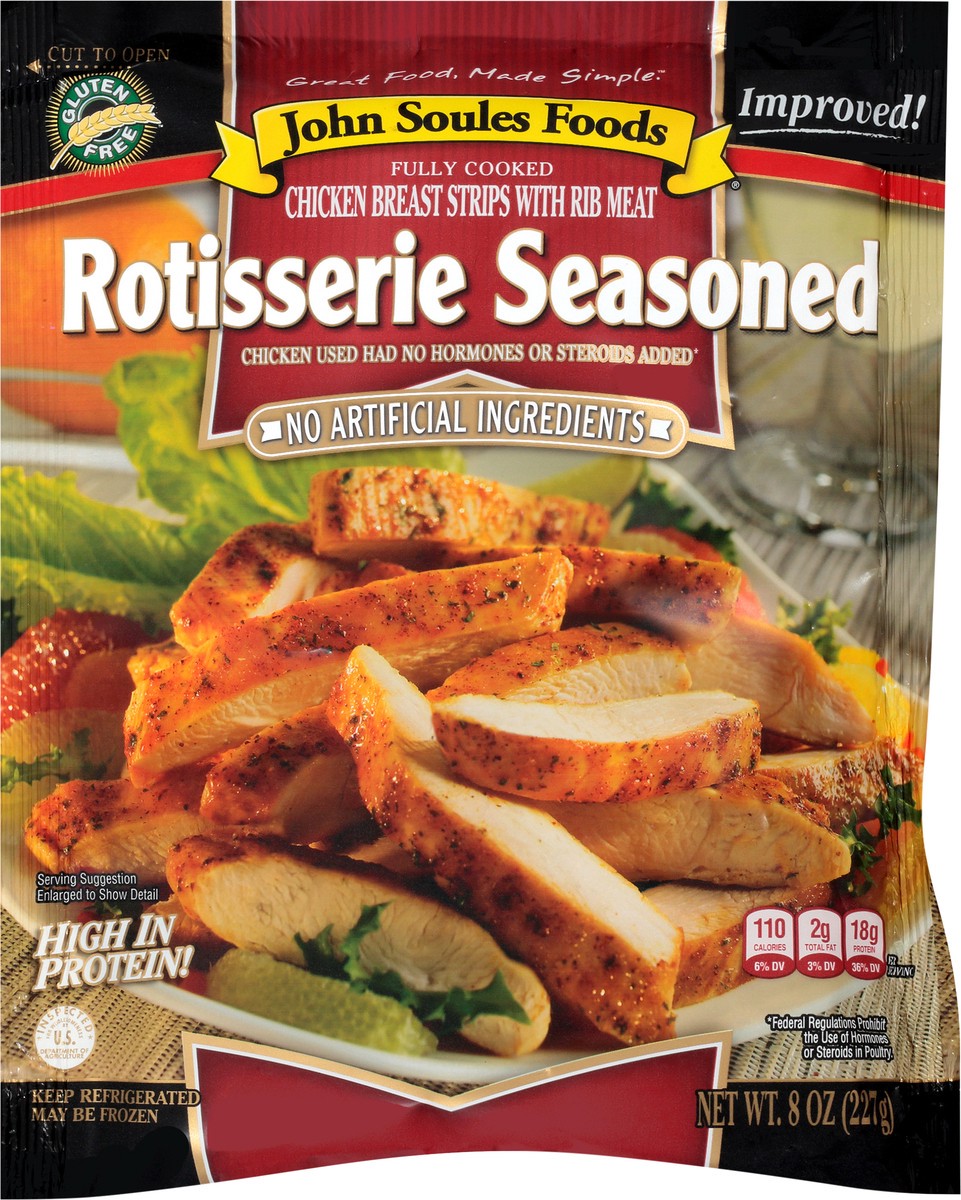 slide 2 of 11, John Soules Foods Rotisserie Seasoned Chicken Strips 8 OZ Bag, 8 oz