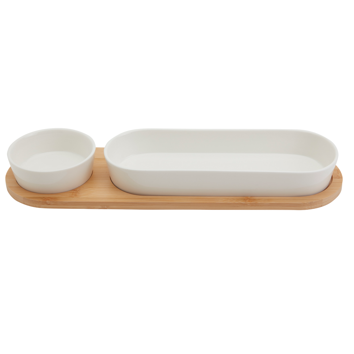 slide 1 of 13, Stoneware & Bamboo Serving Set 3-Piece, 3 ct