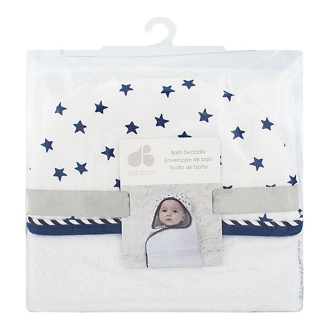 slide 2 of 5, Just Born Pom Pom Swaddle - Navy/White, 1 ct