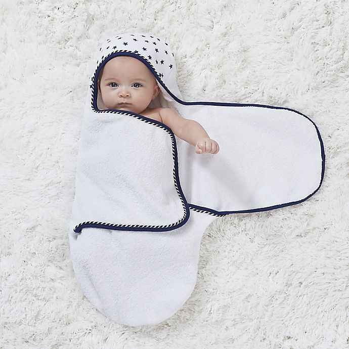 slide 4 of 5, Just Born Pom Pom Swaddle - Navy/White, 1 ct