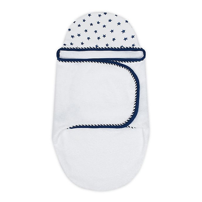 slide 1 of 5, Just Born Pom Pom Swaddle - Navy/White, 1 ct