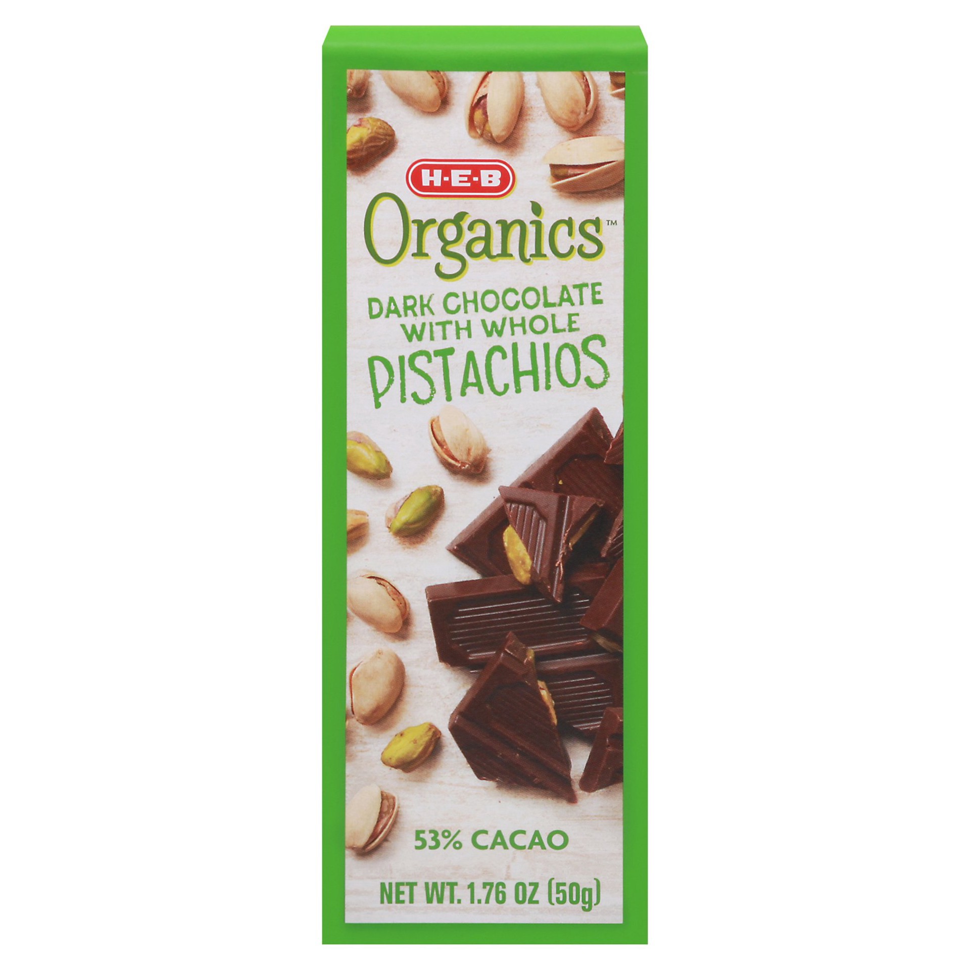 slide 1 of 1, H-E-B Organics Dark Chocolate with Whole Pistachios, 1.76 oz