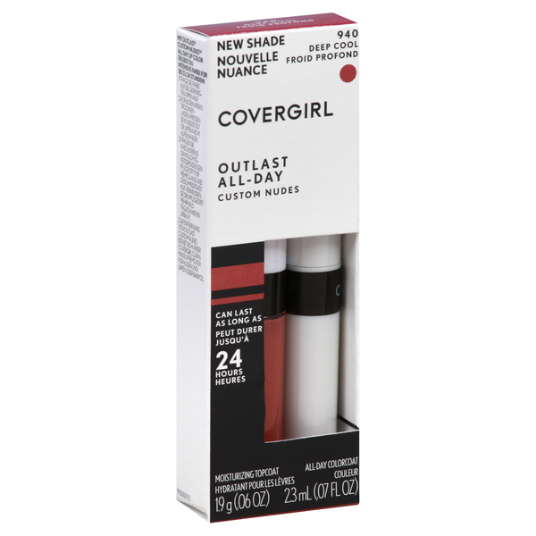 slide 1 of 1, Covergirl Lip Color, Moisturizing Topcoat, All-Day Colorcoat, Deep Cool 940, 1 ct