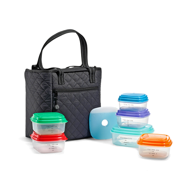 slide 1 of 1, Fit & Fresh Quilted Meal Management Small Tote Kit, Black, 1 ct