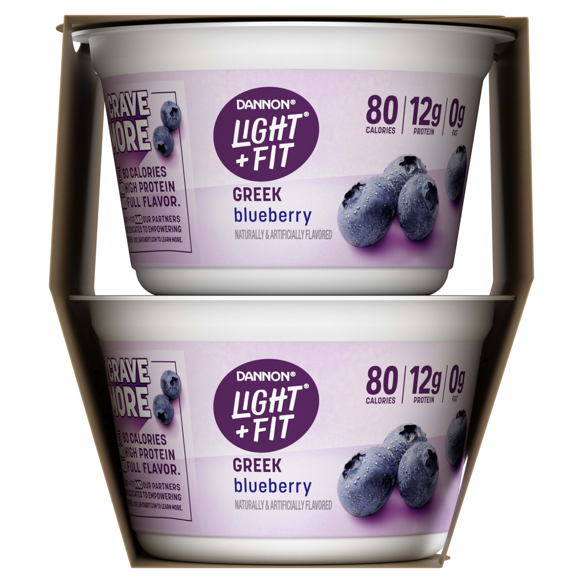 slide 4 of 5, Light + Fit Dannon Light + Fit Greek Blueberry Fat Free Yogurt, Creamy and Delicious Gluten Free Yogurt, 4 Ct, 5.3 OZ Yogurt Cups (Packaging May Vary), 