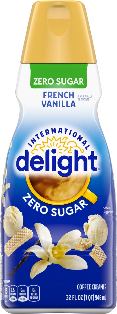 slide 3 of 12, International Delight Coffee Creamer, Zero Sugar French Vanilla, Refrigerated Flavored Creamer, 32 FL OZ Bottle, 32 fl oz