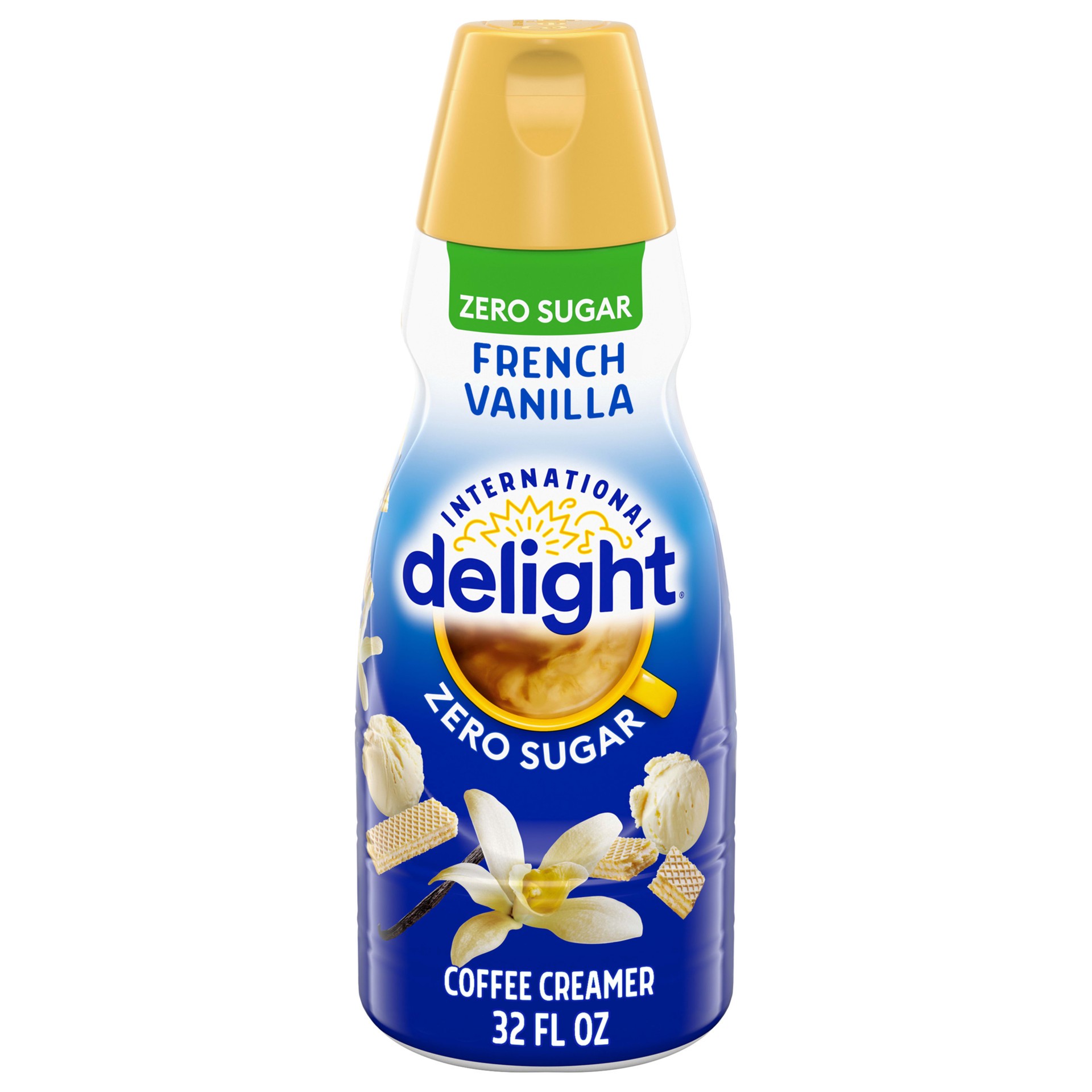 slide 1 of 12, International Delight Coffee Creamer, Zero Sugar French Vanilla, Refrigerated Flavored Creamer, 32 FL OZ Bottle, 32 fl oz