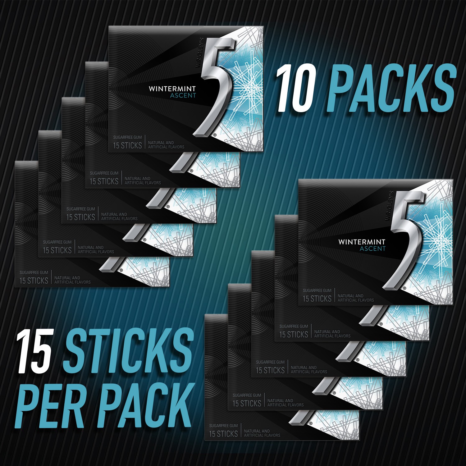 slide 2 of 8, 5 GUM Wintermint Ascent Sugarfree Gum (Pack of 10), 10 ct