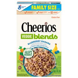 Cheerios Veggie Blends Breakfast Cereal, Blueberry Banana, Made with Fruits and Veggies, Family Size, 18 oz
