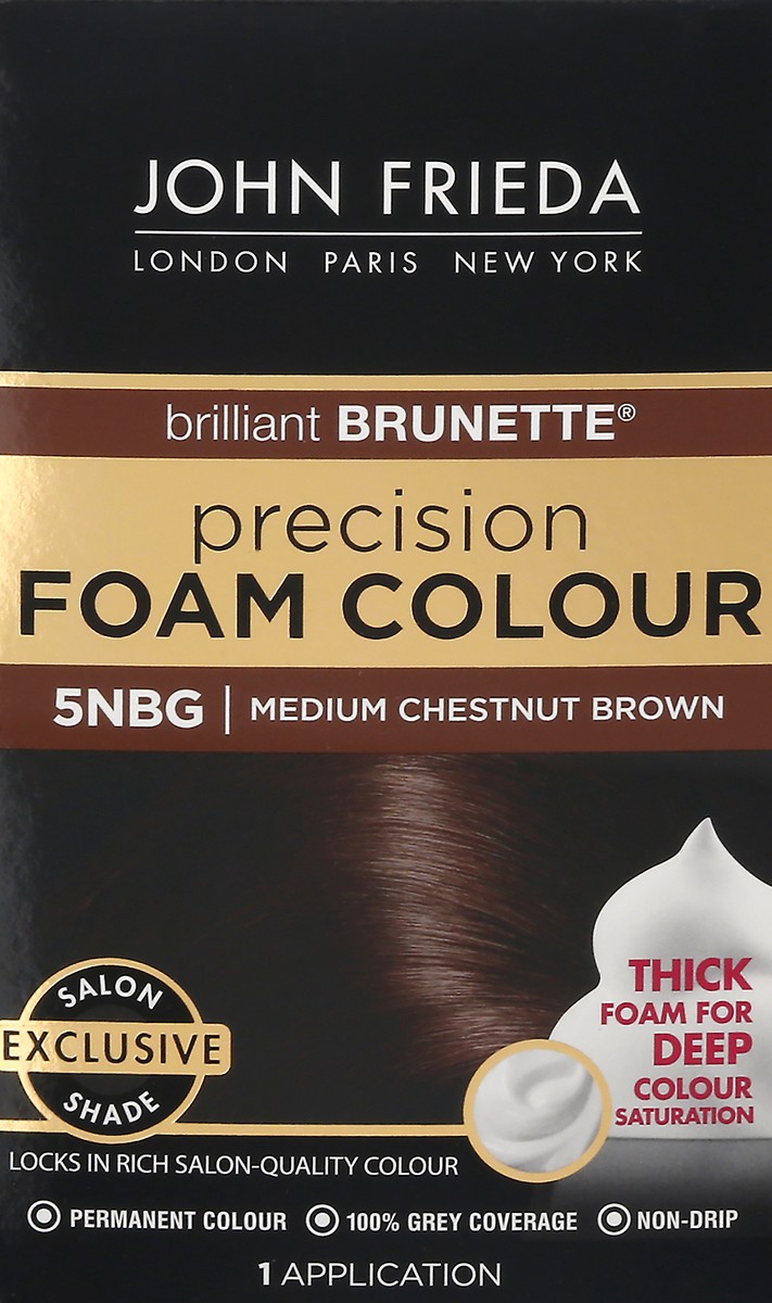 slide 2 of 12, John Frieda Brown Permanent Precision Hair Color Foam Hair Kit, Brown Hair Color, 5NBG Medium Chestnut Brown Hair Dye, 1 Application, 6 pc