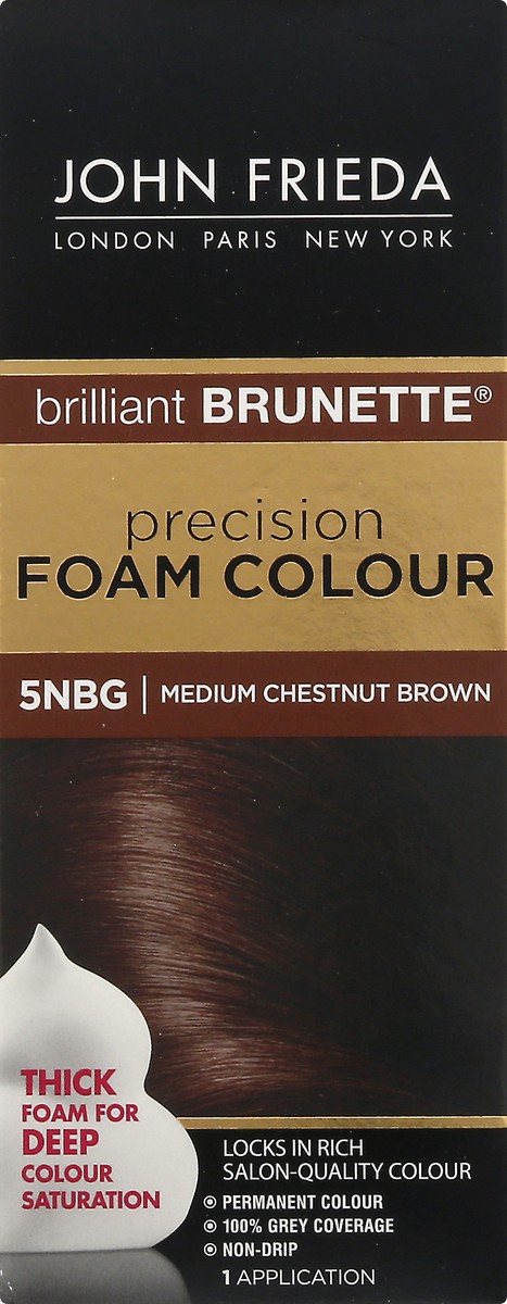 slide 8 of 12, John Frieda Brown Permanent Precision Hair Color Foam Hair Kit, Brown Hair Color, 5NBG Medium Chestnut Brown Hair Dye, 1 Application, 6 pc